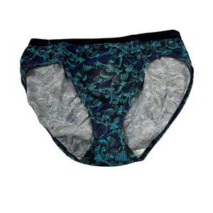 Hanes Women's Size 7 Large Panty Brief Hi Cut Floral Blue New Without Tags